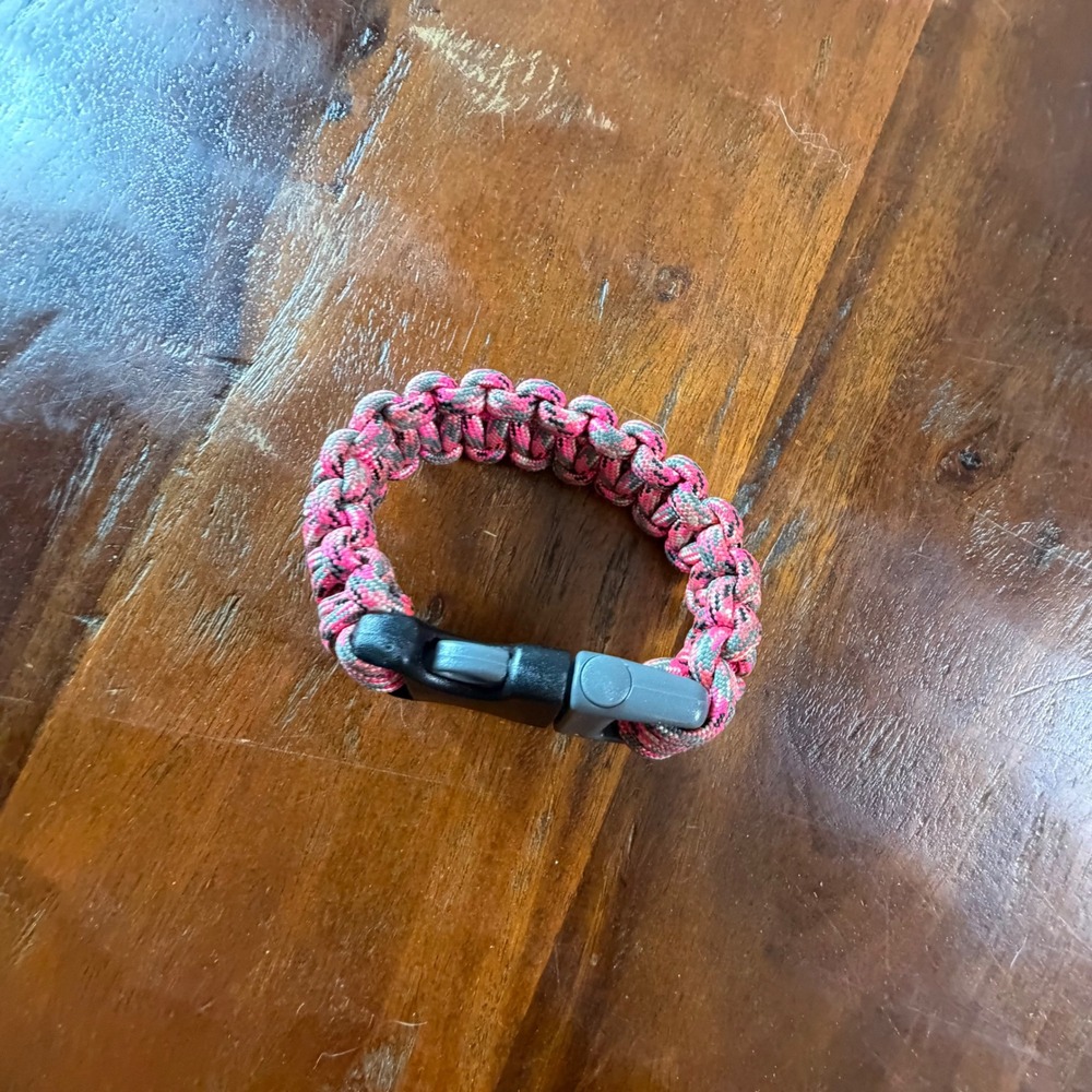 Handmade Paracord Survival Bracelet Pink Grey Camo Cobra Weave Buckle 8.5in